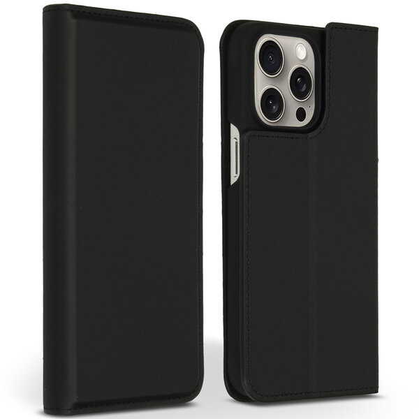 Accezz - Premium Leather Slim Bookcase voor Apple iPhone 15 Pro Max - Black