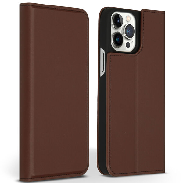 Accezz - Premium Leather Slim Bookcase voor Apple iPhone 13 Pro Max - Brown