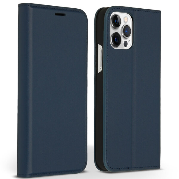 Accezz - Premium Leather Slim Bookcase for Apple iPhone 12 (Pro) - Dark Blue