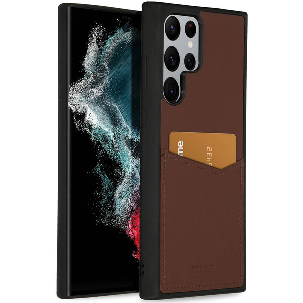 Accezz - Premium Leather Card Slot Backcover voor Samsung Galaxy S22 Ultra - Brown