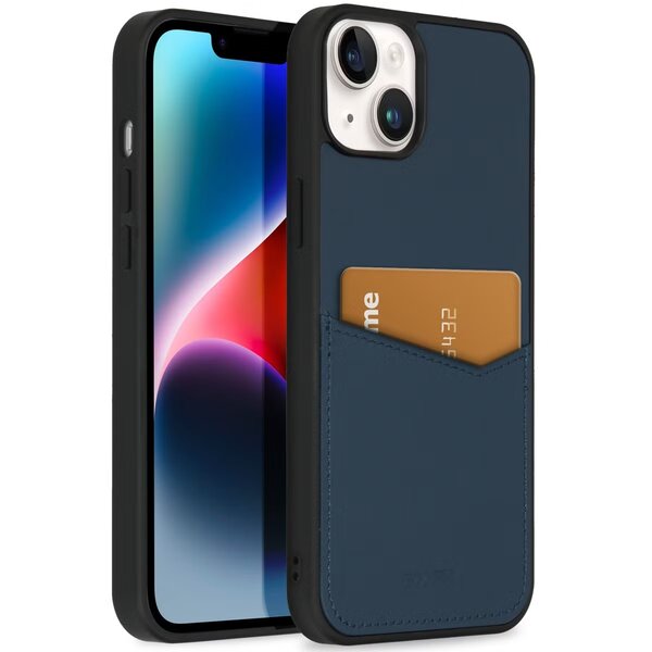 Accezz - Premium Leather Card Slot Backcover voor Apple iPhone 14 Plus - Dark Blue