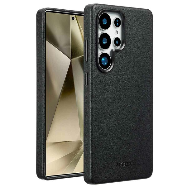 Accezz - MagSafe Leather Backcover voor Samsung Galaxy S25 Ultra - Onyx Black