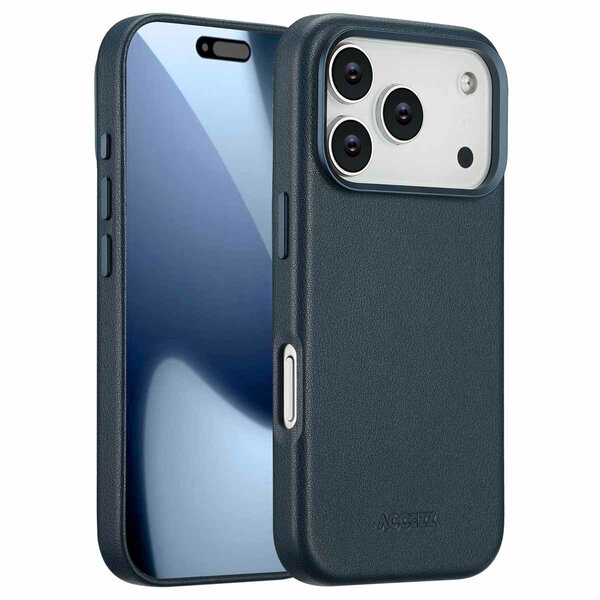 Accezz - MagSafe Leather Backcover voor Apple iPhone 17 Pro - Nightfall Blue
