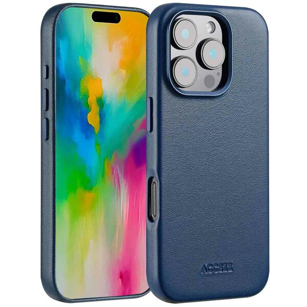 Accezz - MagSafe Leather Backcover voor Apple iPhone 16 Pro - Nightfall Blue