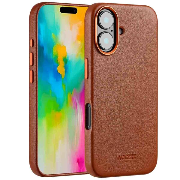 Accezz - MagSafe Leather Backcover voor Apple iPhone 16 - Sienna Brown