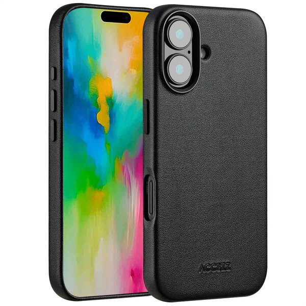 Accezz - MagSafe Leather Backcover voor Apple iPhone 16 - Onyx Black