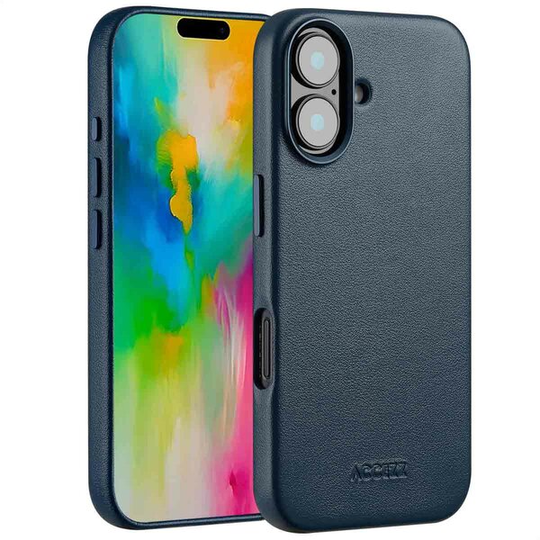 Accezz - MagSafe Leather Backcover voor Apple iPhone 16 - Nightfall Blue
