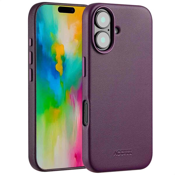 Accezz - MagSafe Leather Backcover voor Apple iPhone 16 - Heath Purple
