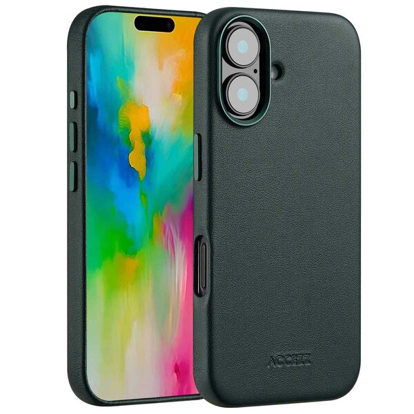 Accezz - MagSafe Leather Backcover voor Apple iPhone 16 - Cedar Green