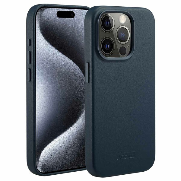 Accezz - MagSafe Leather Backcover for Apple iPhone 15 Pro - Nightfall Blue