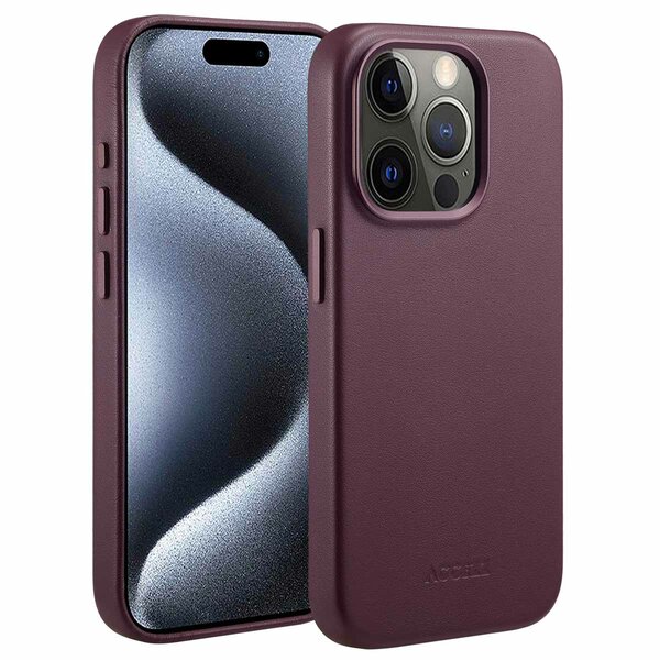 Accezz - MagSafe Leather Backcover voor Apple iPhone 15 Pro - Heath Purple
