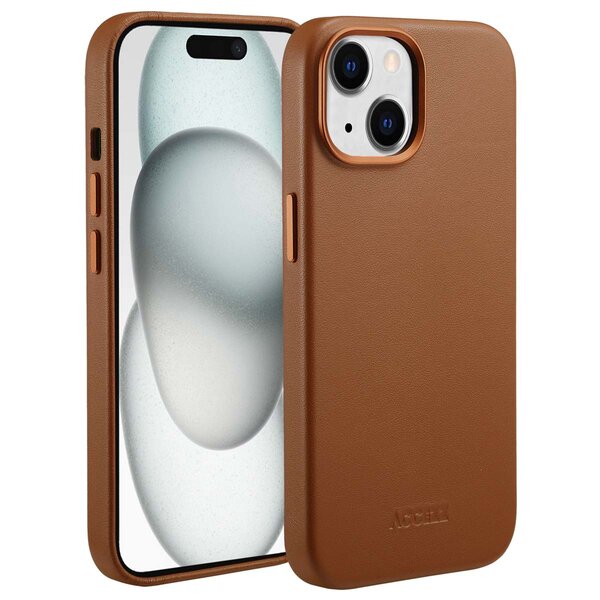 Accezz - MagSafe Leather Backcover for Apple iPhone 15 - Sienna Brown