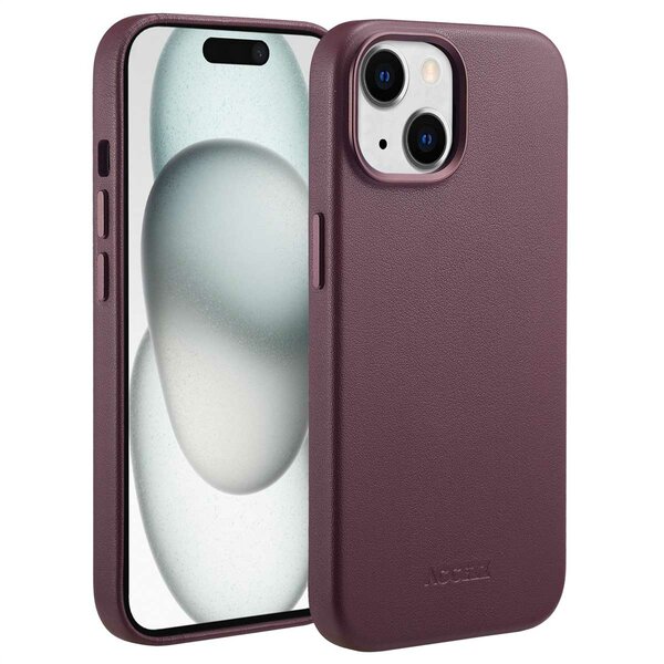 Accezz - MagSafe Leather Backcover voor Apple iPhone 15 - Heath Purple
