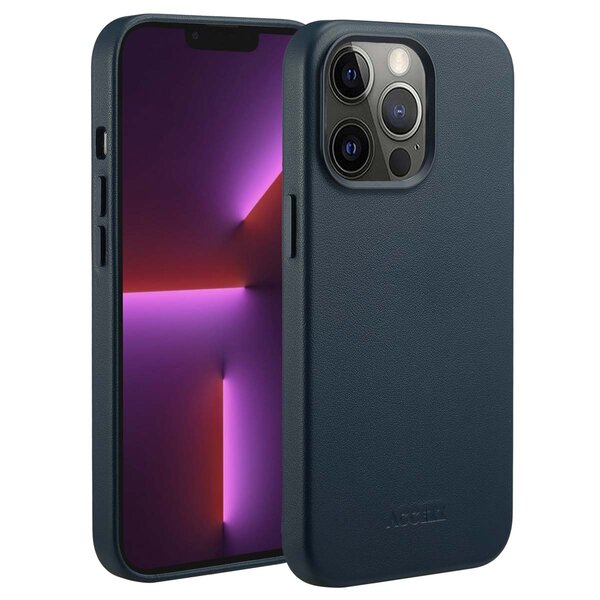 Accezz - MagSafe Leather Backcover voor Apple iPhone 13 Pro - Nightfall Blue