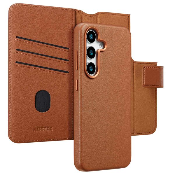 Accezz - Leather Bookcase 2-in-1 avec MagSafe pour Samsung Galaxy S25 - Sienna Brown