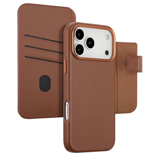 Accezz - Leather Bookcase 2-in-1 met MagSafe voor Apple iPhone 17 Pro Max - Sienna Brown