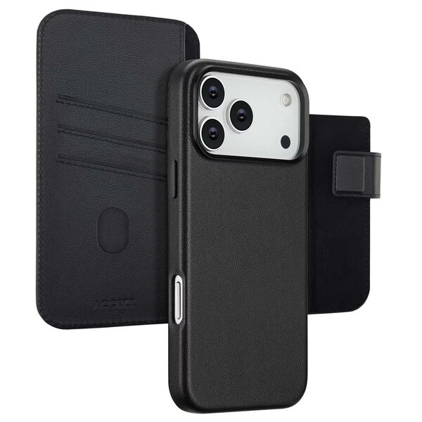 Accezz - Leather Bookcase 2-in-1 met MagSafe voor Apple iPhone 17 Pro Max - Onyx Black