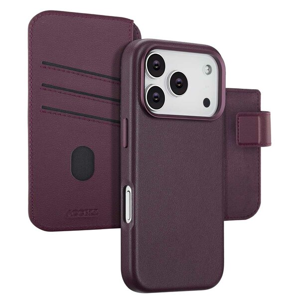 Accezz - Leather Bookcase 2-in-1 met MagSafe voor Apple iPhone 17 Pro - Heath Purple