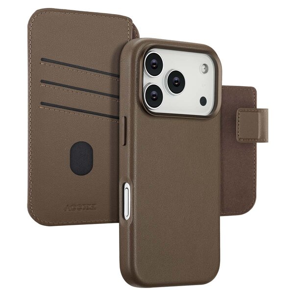 Accezz - Leather Bookcase 2-in-1 avec MagSafe pour Apple iPhone 17 Pro - Coffee