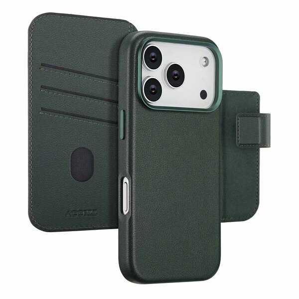 Accezz - Leather Bookcase 2-in-1 avec MagSafe pour Apple iPhone 17 Pro - Cedar Green