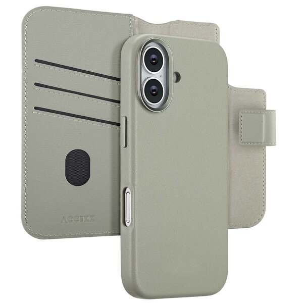 Accezz - Leather Bookcase 2-in-1 met MagSafe voor Apple iPhone 17 - Light Grey