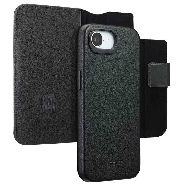 Accezz - Leather Bookcase 2-in-1 met MagSafe voor Apple iPhone 16e - Onyx Black