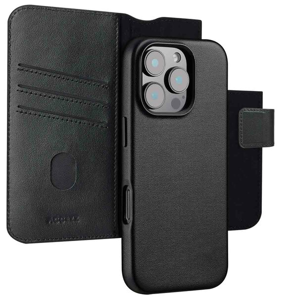 Accezz - Leather Bookcase 2-in-1 with MagSafe for Apple iPhone 16 Pro Max - Onyx Black