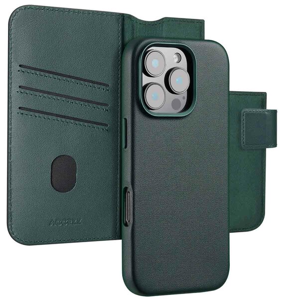 Accezz - Leather Bookcase 2-in-1 met MagSafe voor Apple iPhone 16 Pro Max - Cedar Green
