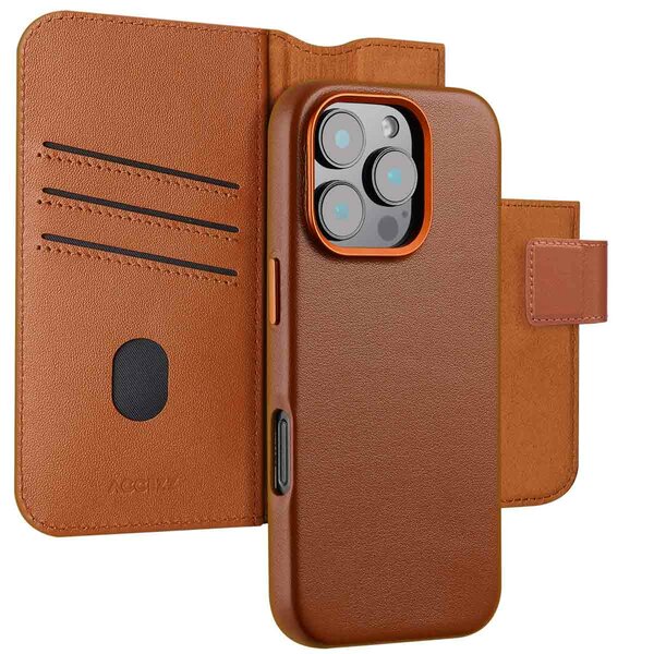 Accezz - Leather Bookcase 2-in-1 met MagSafe voor Apple iPhone 16 Pro - Sienna Brown