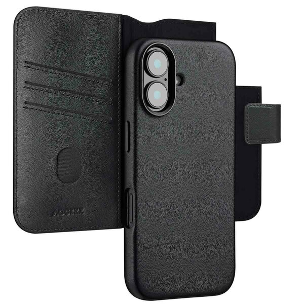 Accezz - Leather Bookcase 2-in-1 met MagSafe voor Apple iPhone 16 - Onyx Black