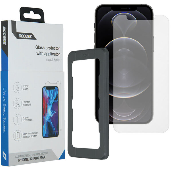 Accezz - Glass Screenprotector + Applicator voor Apple iPhone 12 Pro Max - Transparent
