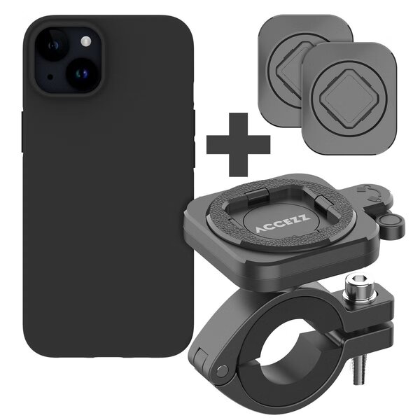 Accezz - EasyLock telefoonhouder fiets - inclusief hoesje voor Apple iPhone 15 - Aluminium - 360 graden draaibaar - Black