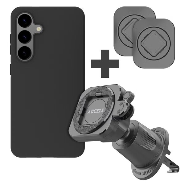 Accezz - EasyLock telefoonhouder auto - inclusief hoesje voor Samsung Galaxy S24 - Ventilatierooster - 360 graden draaibaar - Black