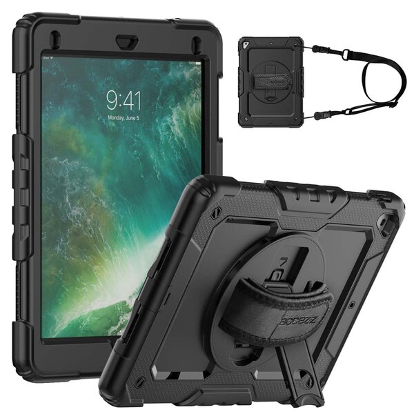 Accezz - Rugged Backcover met schouderstrap voor Apple iPad 6 (2018) 9.7 inch / iPad 5 (2017) 9.7 inch - Black