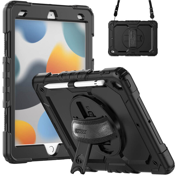 Accezz - Rugged Backcover met schouderstrap voor Apple iPad 9 (2021) 10.2 inch / iPad 8 (2020) 10.2 inch / iPad 7 (2019) 10.2 inch - Black
