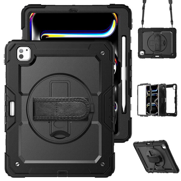 Accezz - Rugged Backcover met schouderstrap voor Apple iPad Pro 13 (2024) M4 - Black