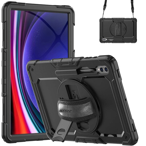Accezz - Rugged Backcover met schouderstrap voor Samsung Galaxy Tab S10 Ultra / Tab S9 Ultra - Black
