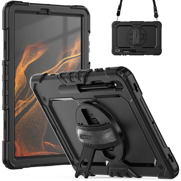 Accezz - Rugged Backcover avec schouderstrap pour Samsung Galaxy Tab S8 Plus / S7 Plus / S7 FE 5G - Black