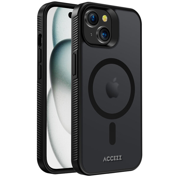 Accezz - Rugged Frosted MagSafe Backcover voor Apple iPhone 15 - Black