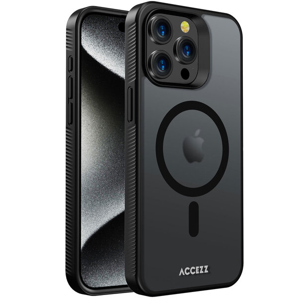 Accezz - Rugged Frosted MagSafe Backcover voor Apple iPhone 15 Pro Max - Black