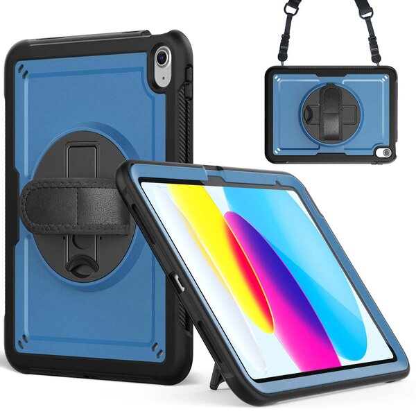 Accezz - Rugged Backcover met schouderstrap voor Apple iPad 11 (2025) 11 inch A16 / iPad 10 (2022) 10.9 inch - Blue