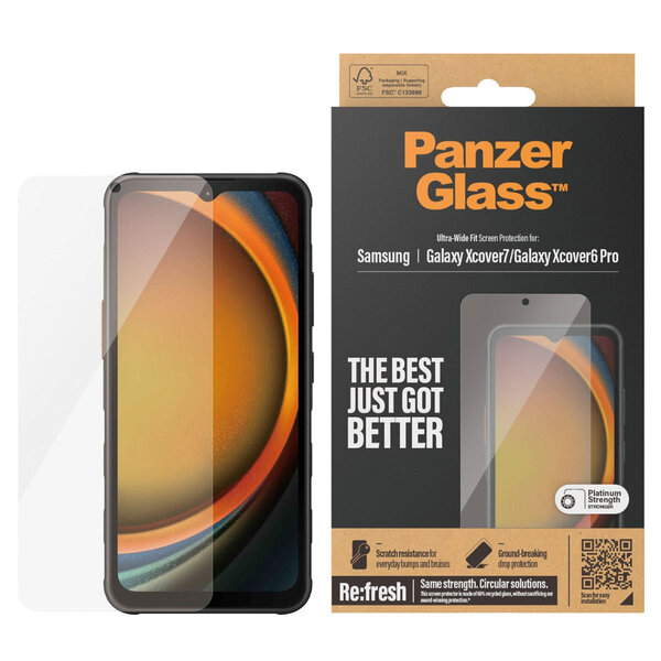 PanzerGlass - Refresh Ultra-Wide Fit Anti-Bacterial Screenprotector voor Samsung Galaxy Xcover 6 Pro / Xcover 7 - Transparent