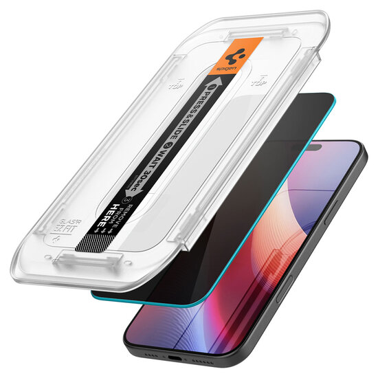 Spigen - GLAStR Privacy EZ Fit Screenprotector + Applicator voor Apple iPhone 16 Pro Max / 17 Pro Max - Transparent