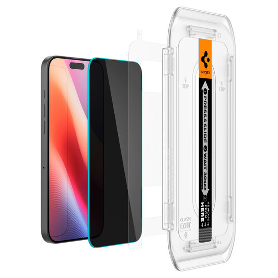 Spigen - GLAStR Privacy EZ Fit Screenprotector + Applicator voor Apple iPhone 16 / 16 Pro / 17 / 17 Pro - Transparent