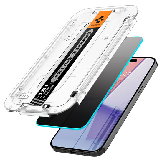 Spigen - GLAStR Privacy EZ Fit Screenprotector + Applicator voor Apple iPhone 15 Pro - Transparent