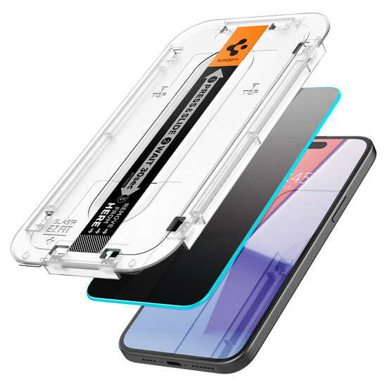 Spigen - GLAStR Privacy EZ Fit Screenprotector + Applicator voor Apple iPhone 15 - Transparent