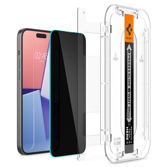 Spigen - GLAStR Privacy EZ Fit Screenprotector + Applicator voor Apple iPhone 15 - Transparent