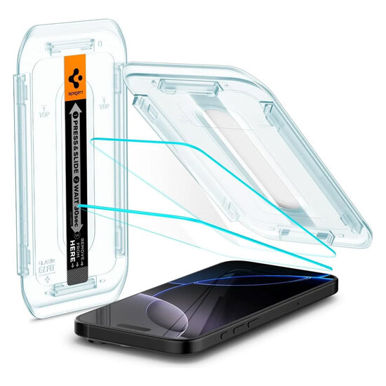 Spigen - GLAStR EZ Fit Screenprotector 2 Pack + Applicator voor Apple iPhone 16 / 16 Pro / 17 / 17 Pro - Transparent