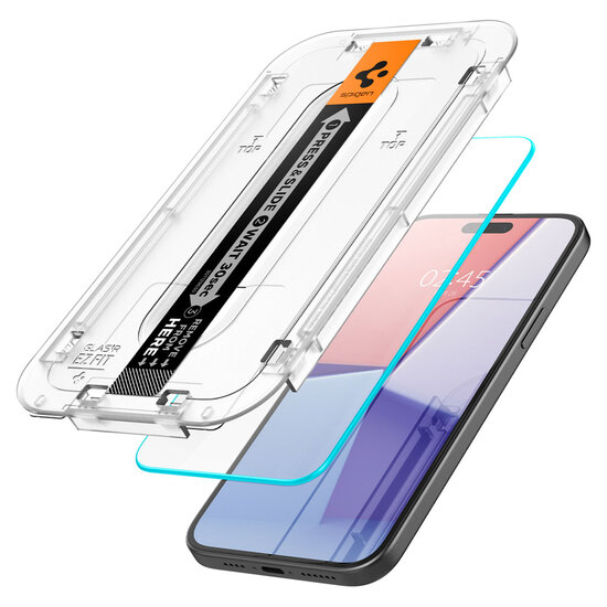 Spigen - GLAStR EZ Fit Screenprotector + Applicator 2-pack voor Apple iPhone 16 Plus / 15 Plus - Transparent