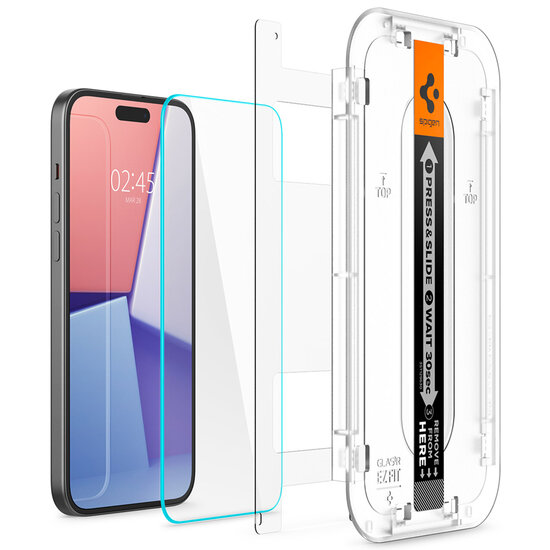 Spigen - GLAStR EZ Fit Screenprotector + Applicator 2-pack voor Apple iPhone 16 / 15 - Transparent